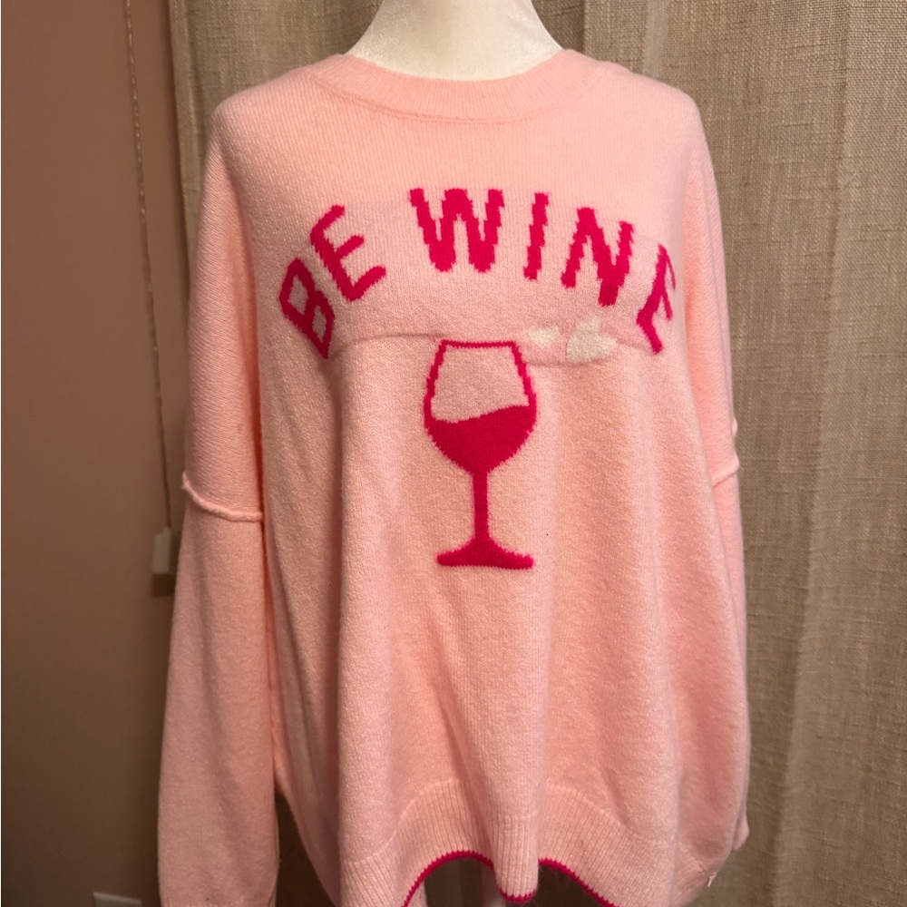 CeCe Pink 'Be Wine' Graphic Sweater